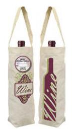 100% Cotton or Poly/Cotton, single-bottle wine bag,