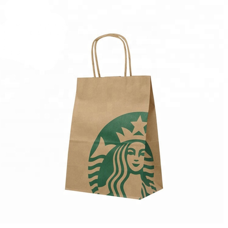 Custom Logo Printed Cheap Eco Recycle Take Away Food Packaging Brown Craft Paper Bag With Handles