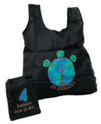 Polyester, 4-in-1 reusable  shopping, t-shirt style bag.